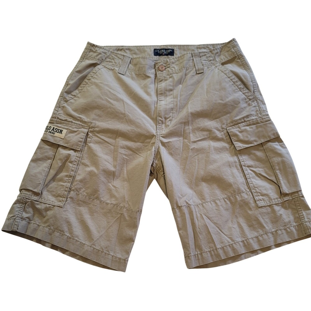 U.S. Polo Assn. Cargo Shorts Mens 34 Tan Ripstop Cotton Utility‎ Casual Hiking